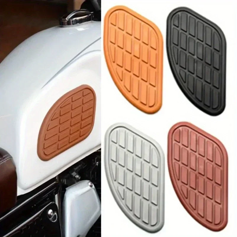 2Pcs Retro Motorcycle Cafe Racer Gas Fuel Tank Rubber Sticker,Protector Knee Tank Pad Grip Decal for Honda Yamaha Harley