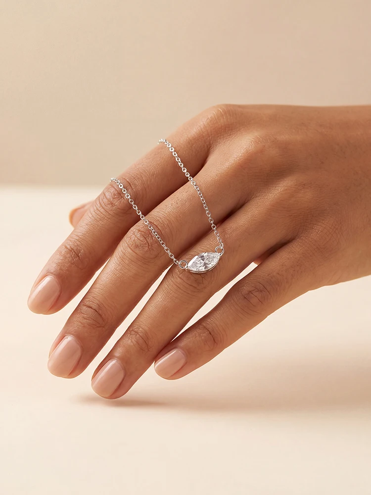 925 Sterling Silber Minimalismus Mode Marquise Zirkon Halskette für Frauen Verlobung Hochzeit Party Hochwertiger edler Schmuck – Detail 8