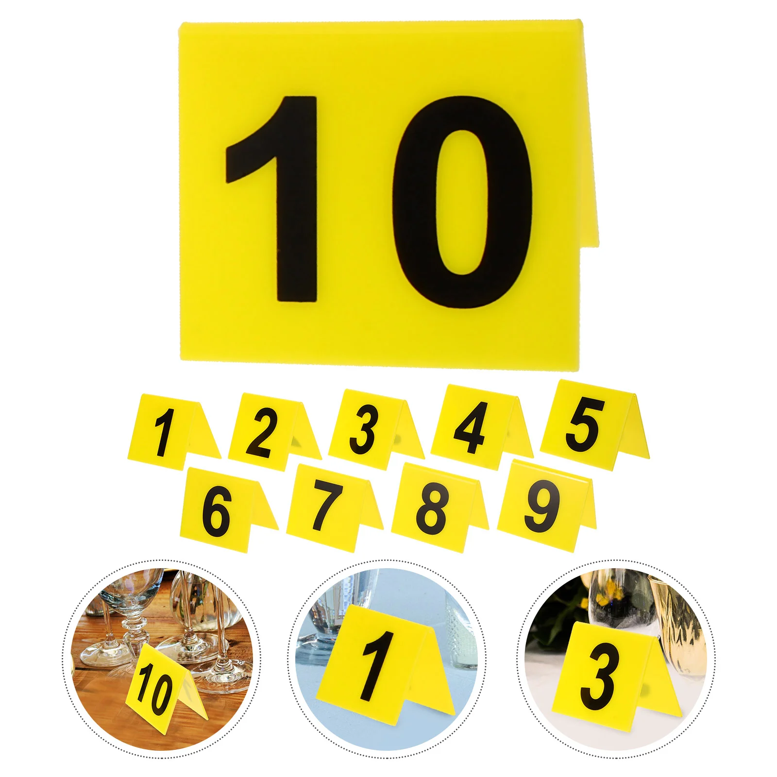 10pcs Acrylic V Shape Number Marker Table Signs 5 5x6 3cm Yellow Background Double Sided Restaurant Banquet Evidence