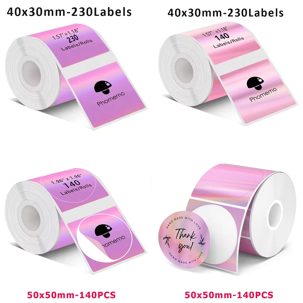 1 rolo 50x50mm-140 folhas laser holográfico roxo em pó etiqueta de papel compatível com phomemo m110/m120/m200/m220/p50 impressora de etiquetas