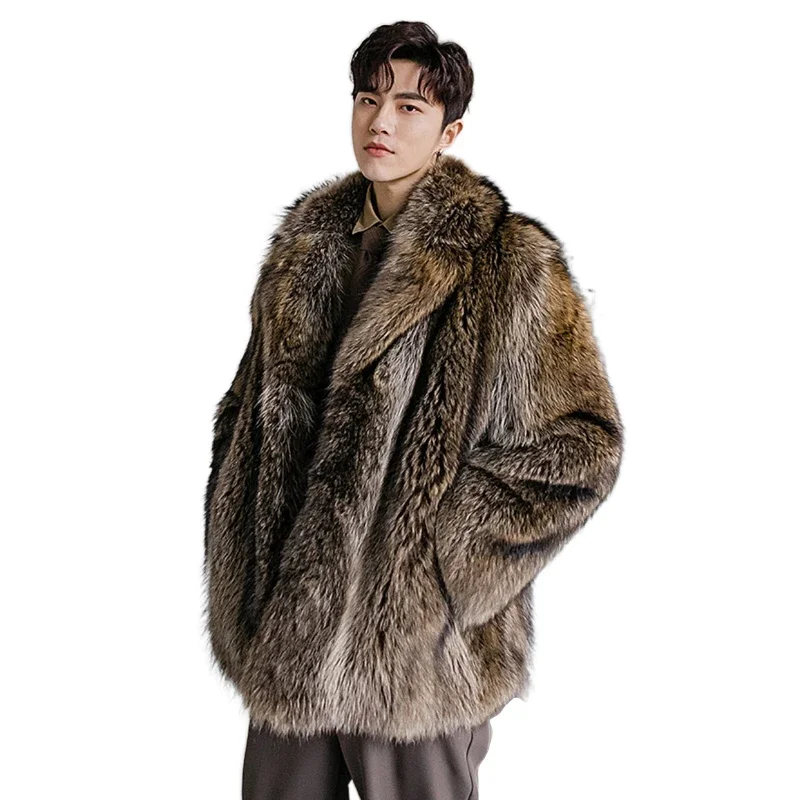 winter men's fashionable raccoon fur oversize coat men raccoon fur jackets