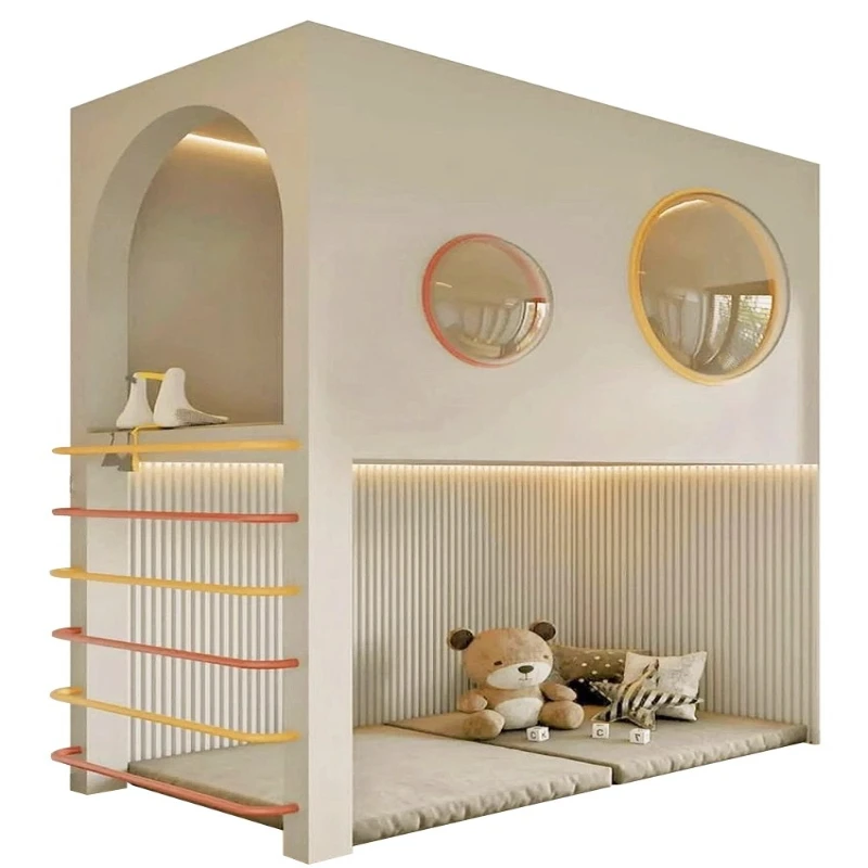 Rumah bermain anak, anak laki-laki dan perempuan naik turun tempat tidur, tempat tidur tinggi dan rendah dari kayu solid, model tangga, tempat tidur planet.