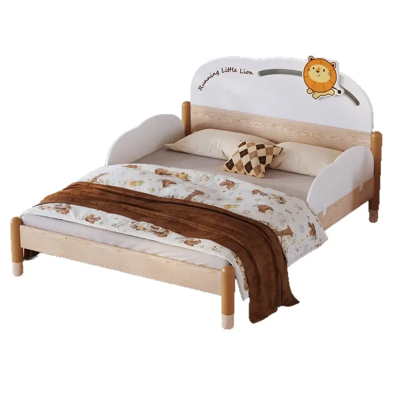 Solid Wood Kids Splicing Bed Retractable Single with Guardrail Space Saving Pull Out Crib for Small Apartment Boys Girls