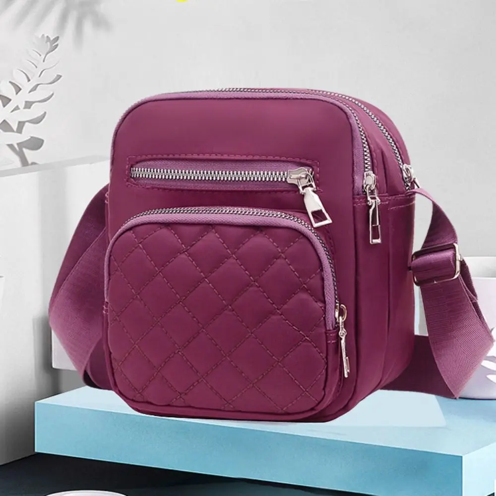 

Simple Elegant Nylon Crossbody Bag Multi-layer Grid Classic Mid-aged Shoulder Bag Casual Large Capacity Women Messenger Bag Lady