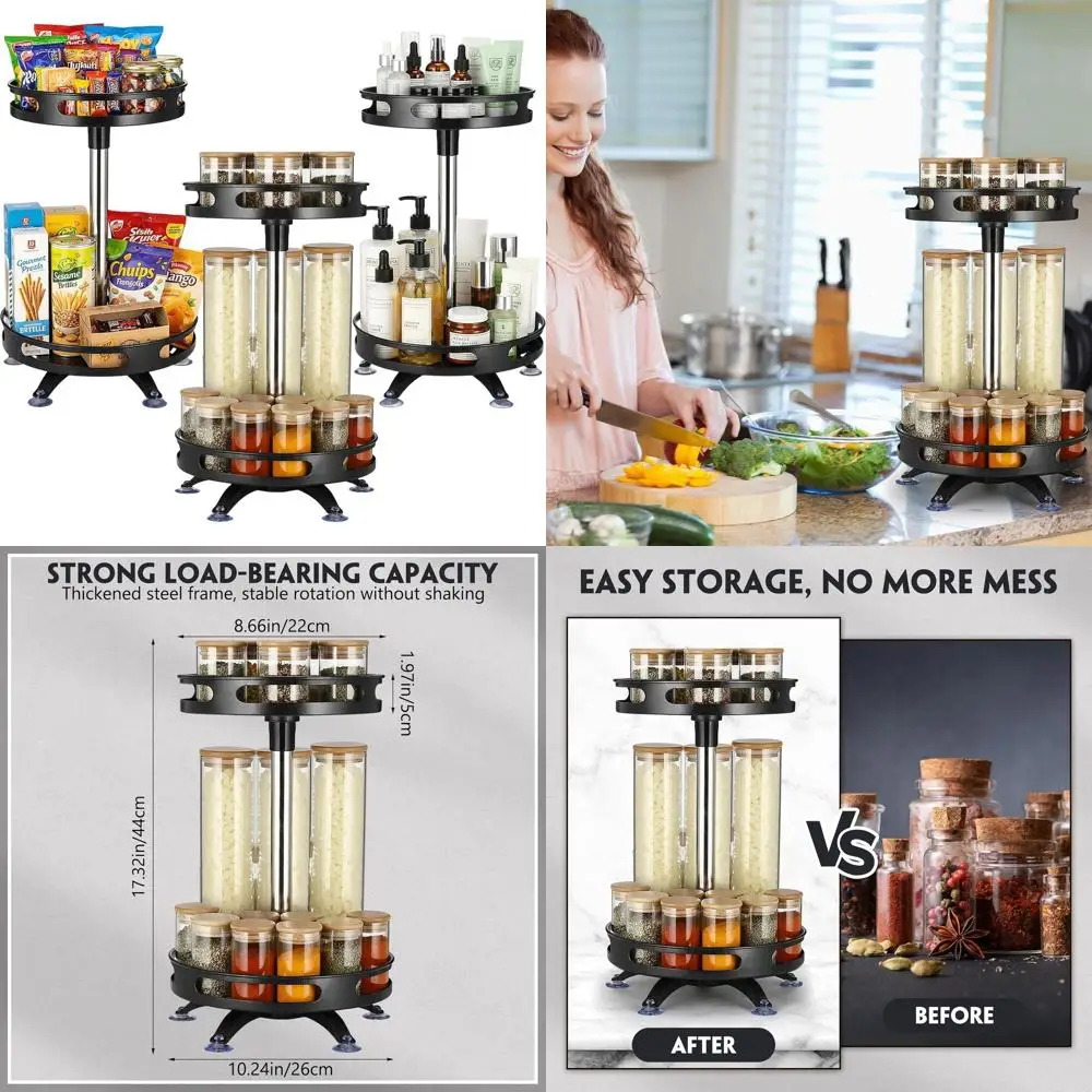 

10-дюймовый 2-уровневый металлический органайзер Lazy Susan, органайзер для специй для кухонного шкафа, компактное и универсальное решение для хранения