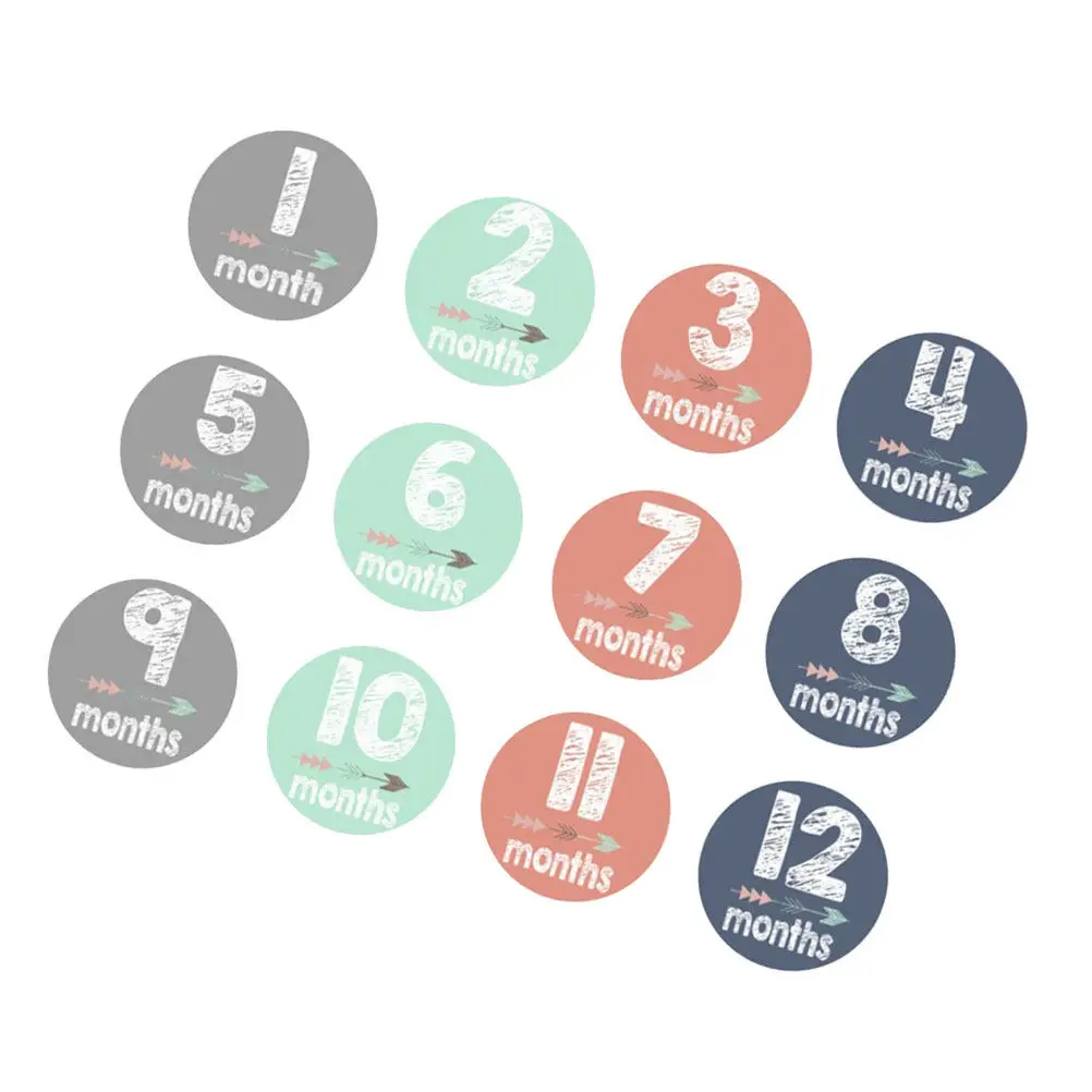 12Pcs Baby Month Sticker Set Commemorative Number Stickers for Infant Milestone Photos Clothing Gift Packaging Newborn