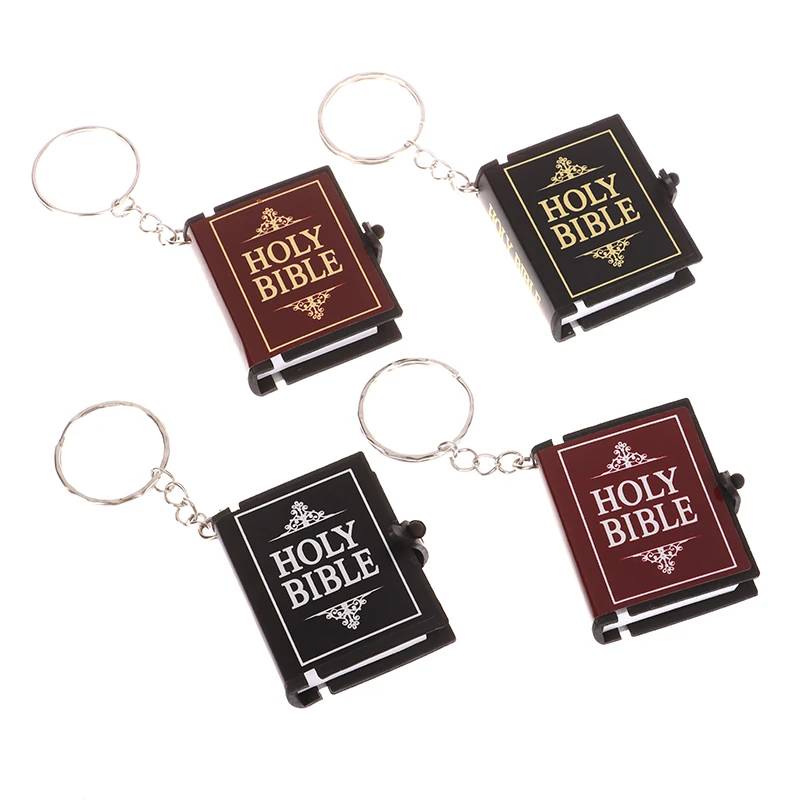 Mini Bible Keychain Book Pendant Key Chain Car Key School Bag Decoration Accessories English Cross Religious Keyring