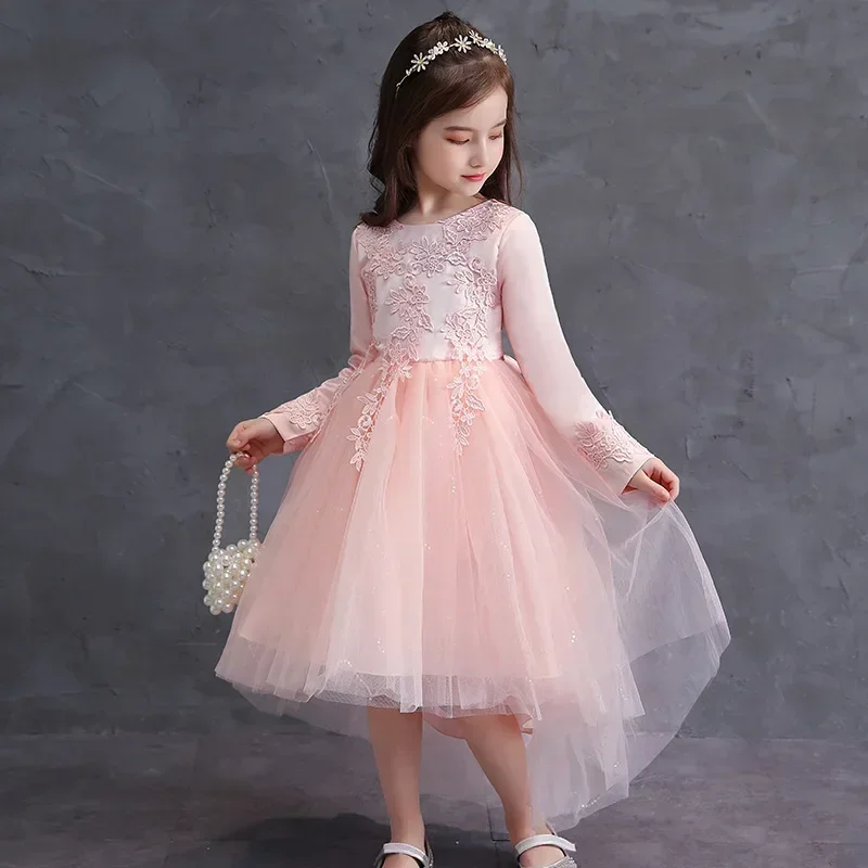 Vestido de princesa infantil, malha de renda, piano, menina, primavera, novo