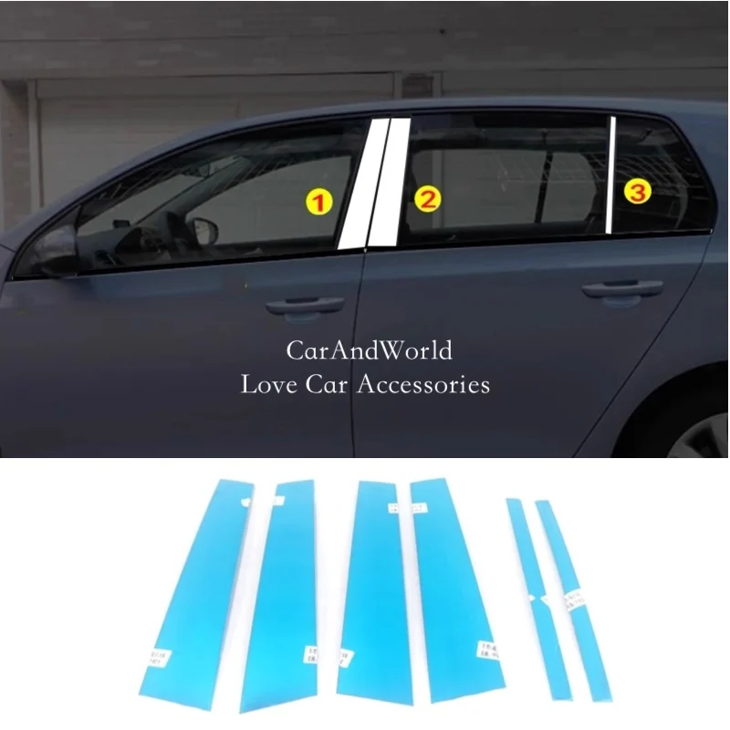 Stainless Steel For Volkswagen VW GOLF 6 7 8 2008-2025 Center Pillar Cover Car Window Trims Middle Column Frame Accessories