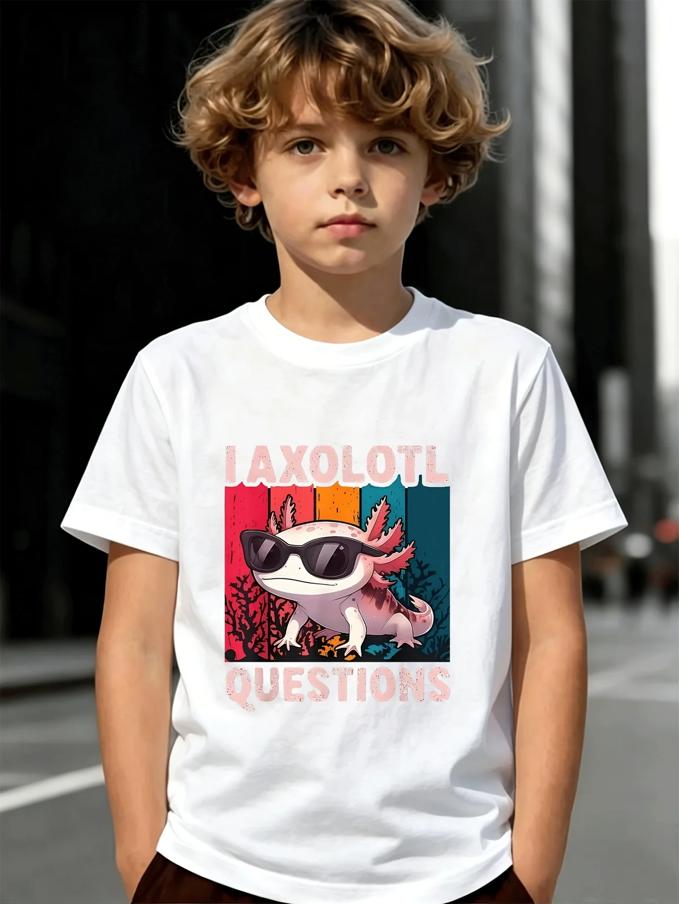 Children Wearing Glasses Lizard Print Personalized T-shirt Versatile Casual Round Neck Fashionable Parent-child T-shirt