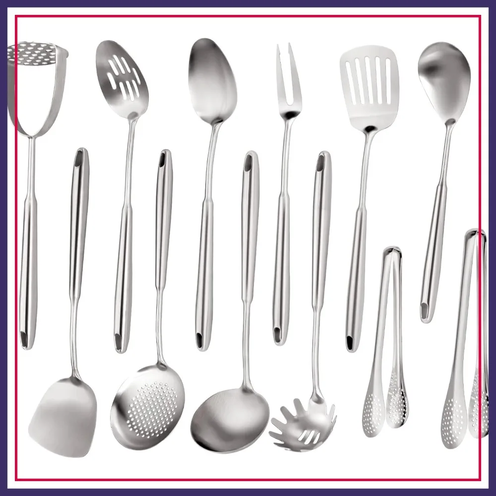 

Stainless Steel Kitchen Utensils Set 18/10 - 12 Pcs Large Cooking Tools