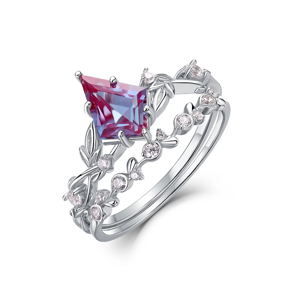 ALLNOEL 1.3ct Kite Alexandrite Rings for Women 100% 925 Silver Color Change June Gemstone Romantic Luxury Wedding Bridal Jewelry