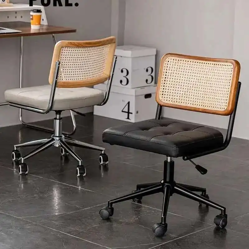 

Nordic vintage computer chair Japanese rattan woven swivel chair office lift ergonomic desk with wheels offer meeting Executive