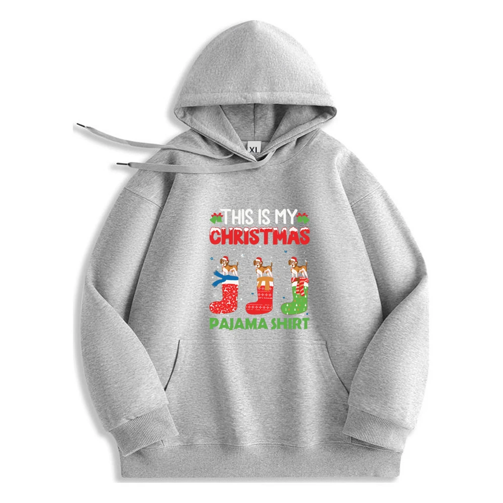 This Is My Christmas Pajama Shirt Dog Printed Hoodie Funny Graphic Comfortable Long Sleeve Sweatshirt