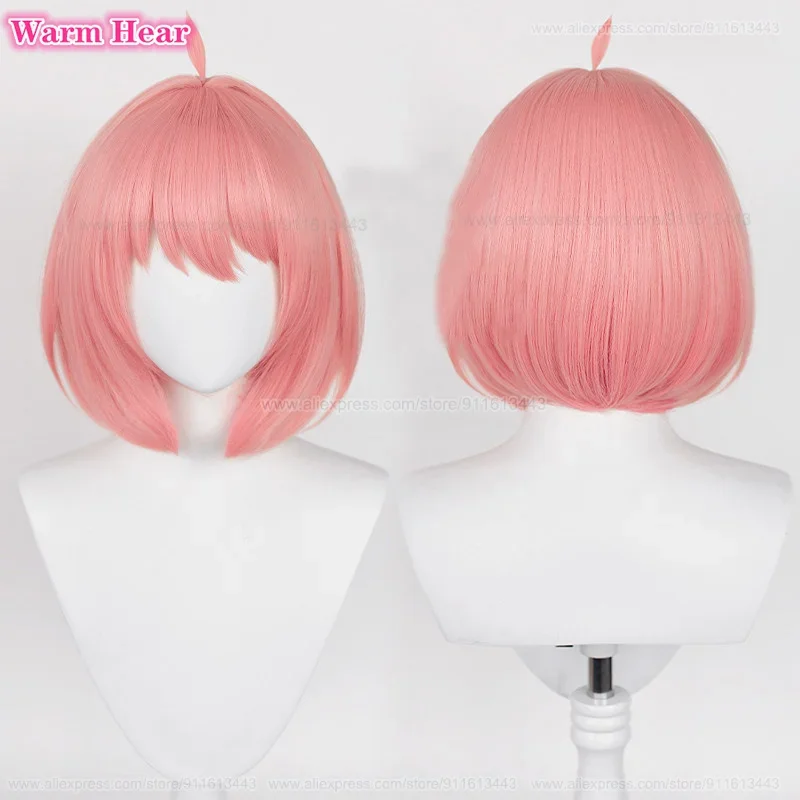 Anya Forger Peluca de Cosplay Unisex, pelo sintético resistente al calor, color rosa degradado, 35cm, gorro de peluca para fiesta de Halloween