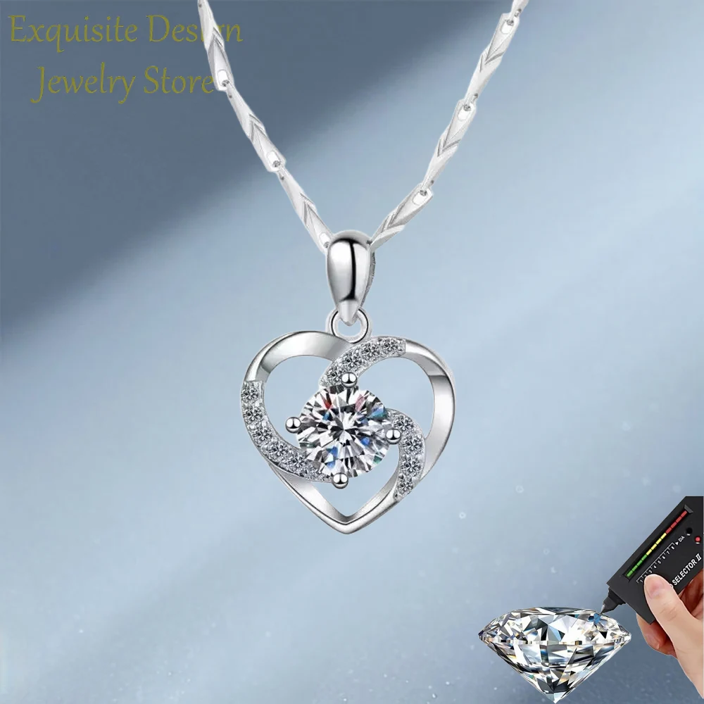

Heart Style 0.8ct Moissanite Pendant for Women, PT950 Necklace Wedding Valentine's Day Gift Melon Seeds and O-chian Optional