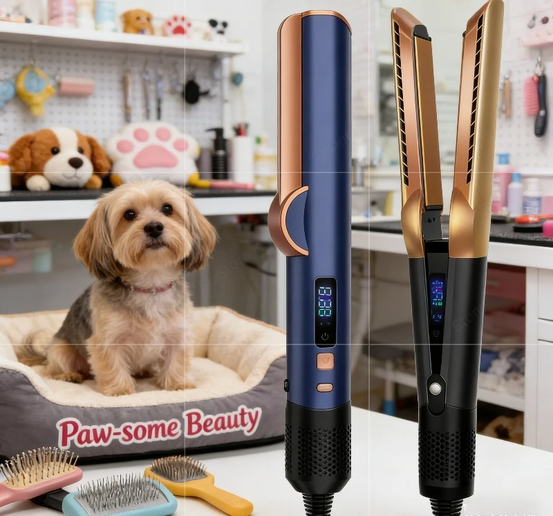 

Фен 2-в-1 и утюжок для волос с двойным нагревом и отрицательными ионами для быстрого высыхания и выпрямления волос, удобный для путешествий, домашнего использования