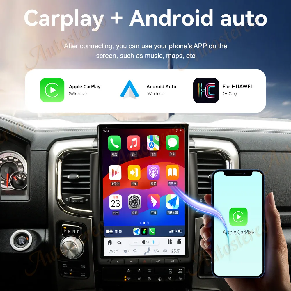 Carplay 14.4 Inch Android 13 For Dodge RAM 2013-2018 Tesla Style Car GPS Navigation Multimedia Player Radio Tape Headunit HD