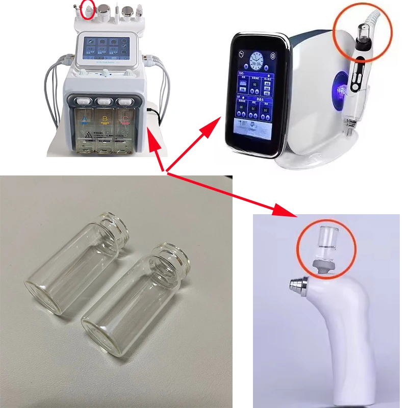Juego de 2 accesorios de botella de vidrio de oxígeno y agua para pistola pulverizadora de oxígeno para máquina de hidrodermoabrasión H2O2