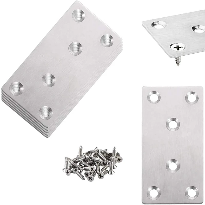 6 PCS Mending Plates Straight Brace Brackets Heavy Duty Flat Bracket Stainless Steel Repair Plates for Furniture Wood