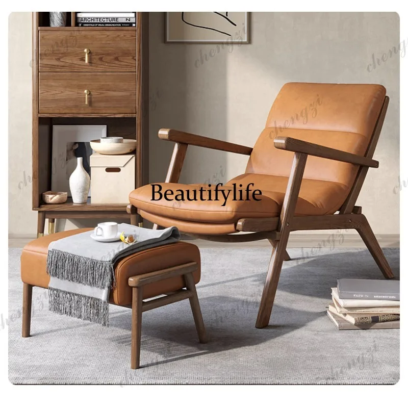 Leisure foldable old small single lazy sofa lying chair balcony outdoor household solid wood high backrest