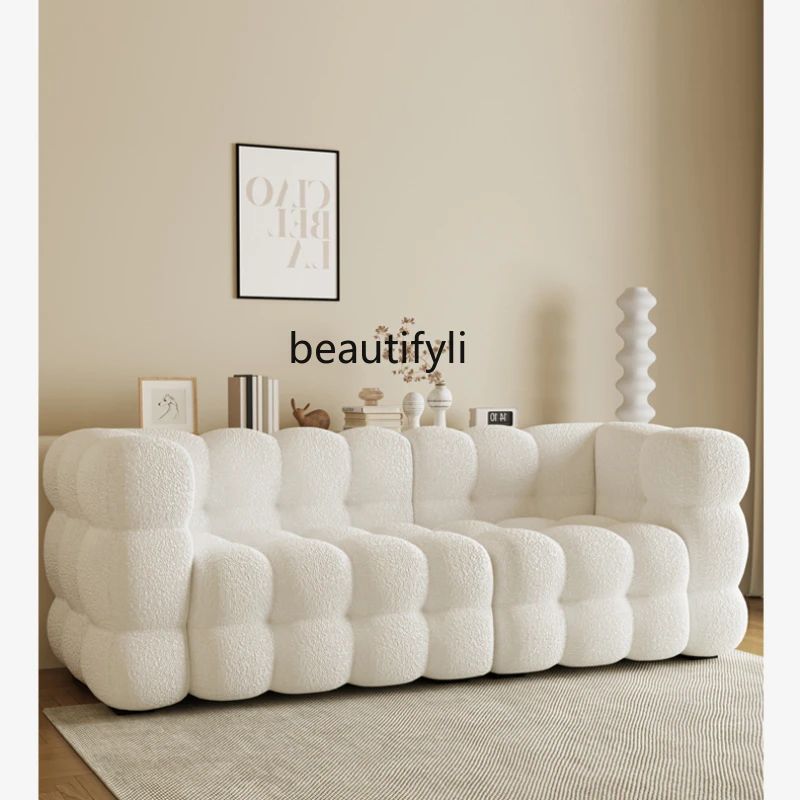 

yj Nordic Expression Modern Minimalist Sofa Silent Style Double Lazy Cream Lambswool Fabric