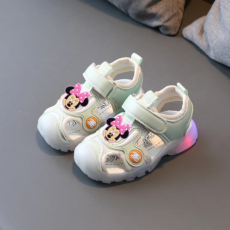 

Disney Mickey Mouse Sports Sandals Boys Girls Spring Summer New Girls Soft Sole Lighted Beach Shoes Cartoon LED Toddler Shoes