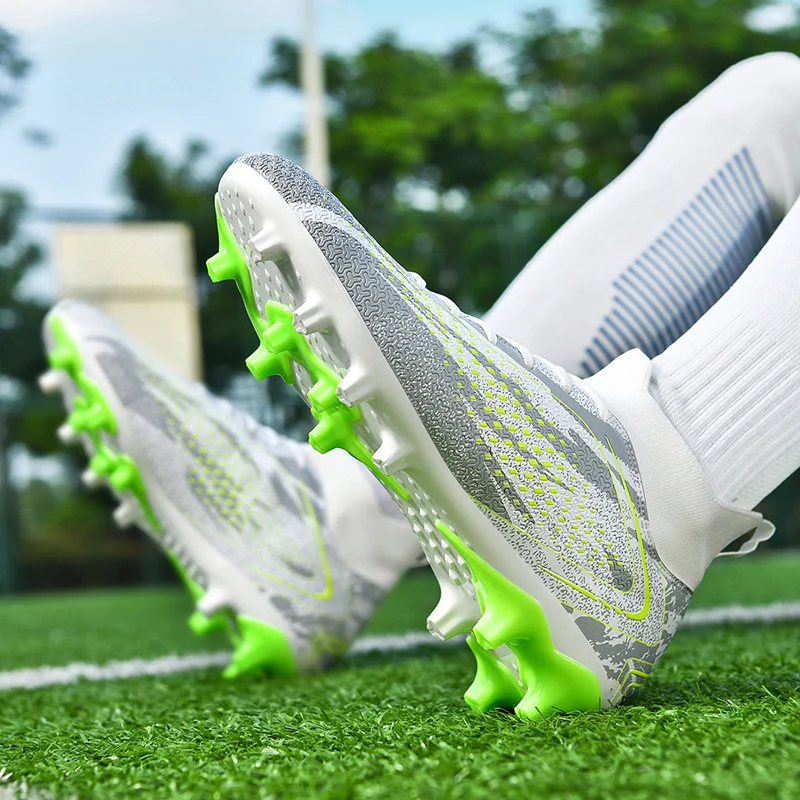 Unisex FG Cleats Training Athletic Non-Slip Long Studs High-Top Football Soccer Shoes for Youth