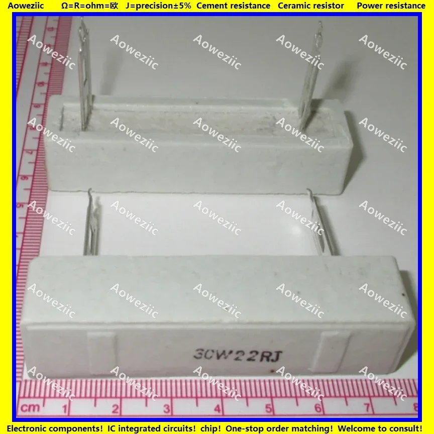 2Pcs 30W22RJ  30W 22 ohm +/- 5% Horizontal cement resistor 30W 22RJ Cement resistance 30W22R 30W22OHM Ceramic resistor plug-in