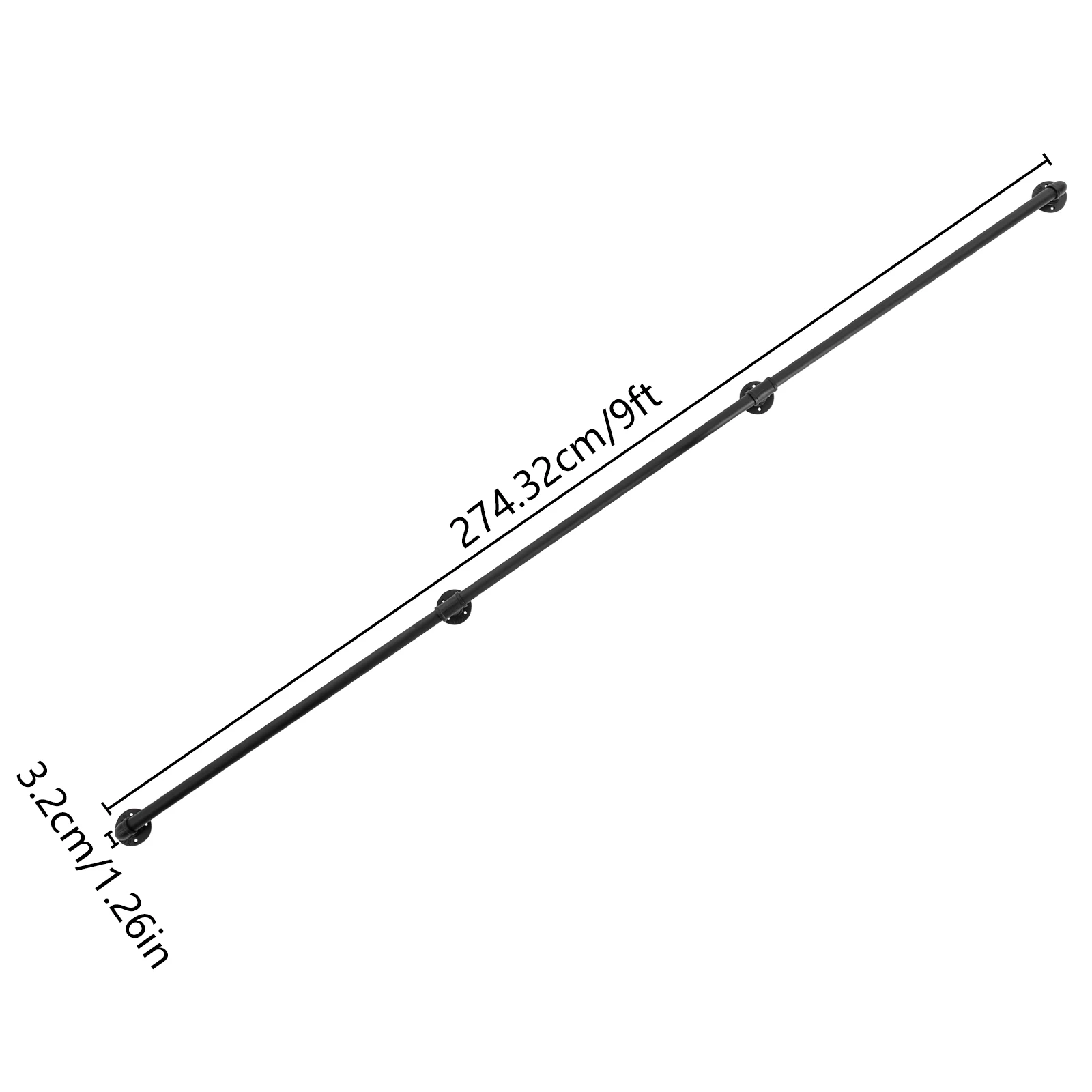 2.74m/9ft 벽걸이형 파이프 핸드레일, 3단계 금속 계단 난간, 미끄럼 방지 아연 도금 철 파이프 계단 핸드레일