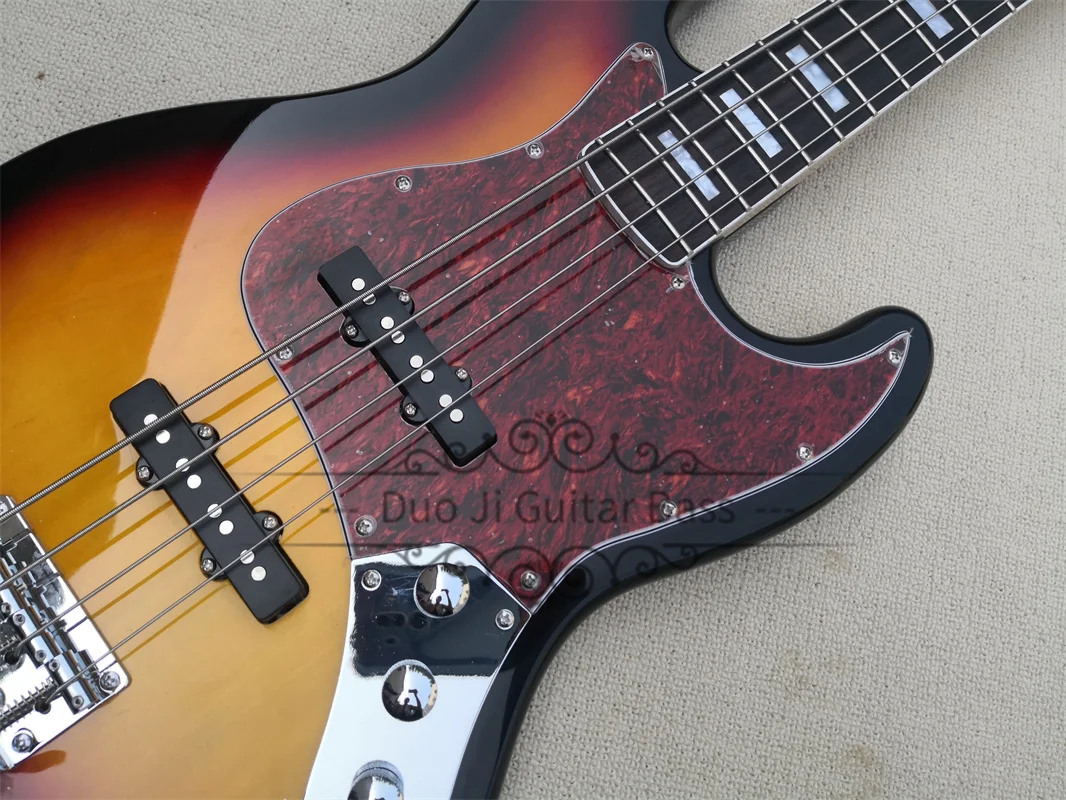 

4 Strings bass Sunburst Bass Guitar, Basswood Body, Red Tortoiseshell Pickguard, Fixed Bridge, Chrome Tuners