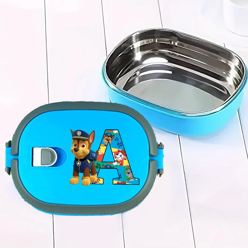 กล่องเก็บอาหารสแตนเลสลายการ์ตูนพาวพาโทรล ฮันเตอร์ส พิมพ์ตัวอักษร A-Z สำหรับนักเรียน พร้อมกระเป๋าใส่อาหารแบบพกพา