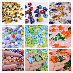 6pcs/Lot Animal Dragonfly Bee Butterfly Glass Beads For Jewelry Making Supplies Cactus Flower Spacer Bead Diy Accessories Bulk