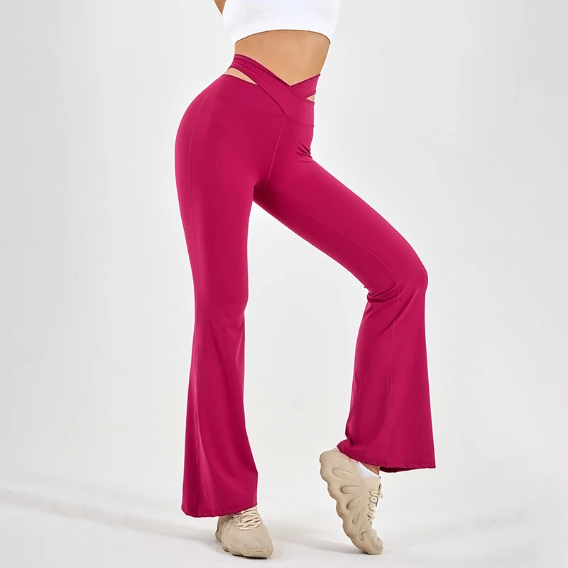 Sexy Cross Waist Aesthetics Shaping Yoga Pants Women Back Pocket Fitness Cycling Wide Leg Pants Woman High-End Sports Leggings