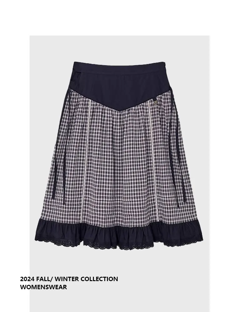 

Юбка миди Forever 2 в клетку с оборками, корейский стиль, для повседневной носки, осенняя, женская, длины F, больших размеров, премиум-класса