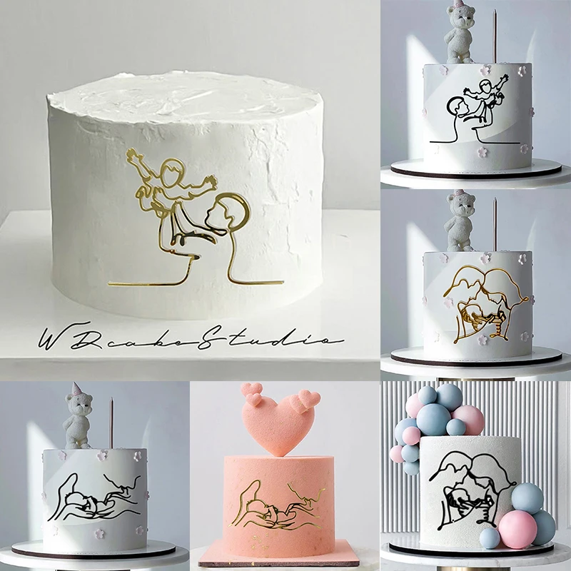 Топперы для торта, черные линии, акриловые топперы для торта для новорожденных, для детского праздника, для детского дня рождения, украшение для торта «сделай сам»