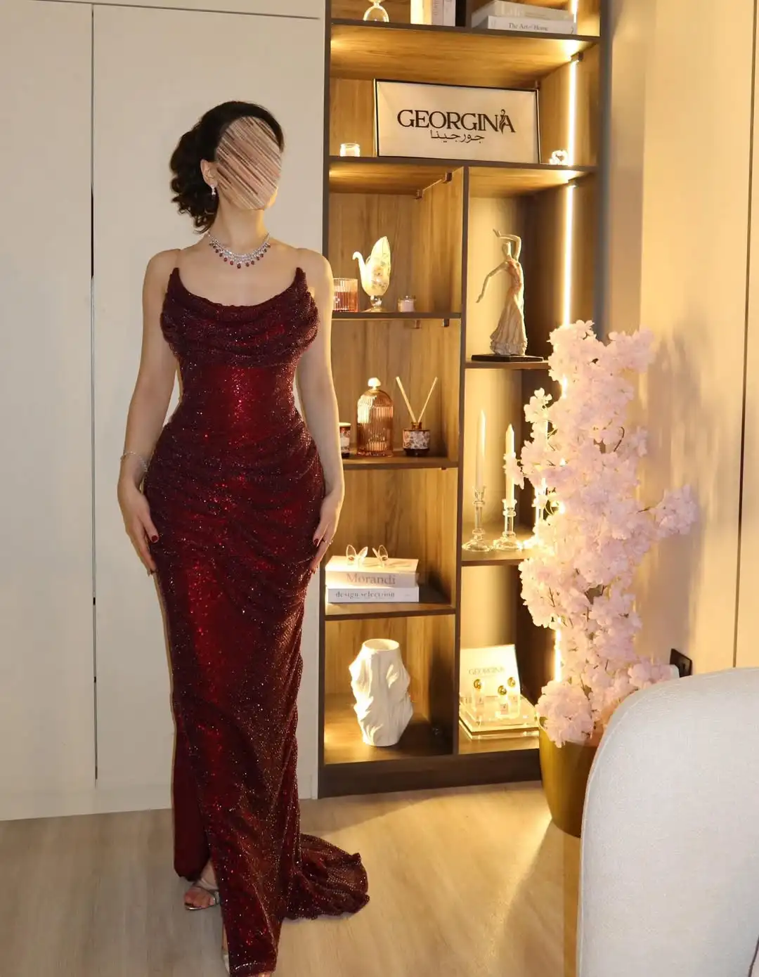 

Luxury Trend Mermaid Spaghetti Strap Ruched Detail Glittering Sequin Pleated Fabric Floor Length Evening Prom Formal Party Gown