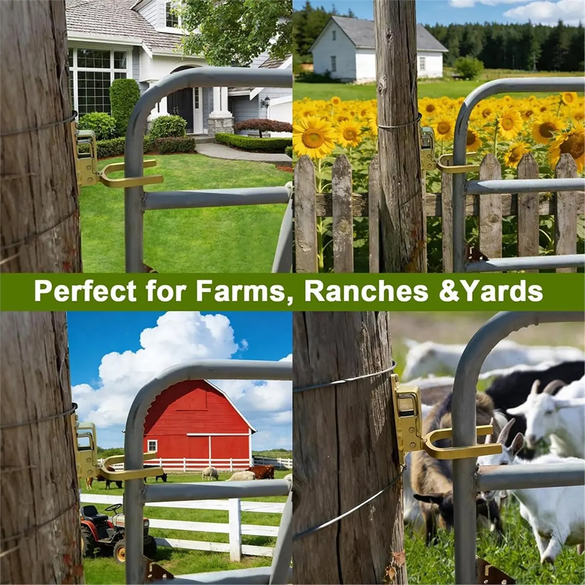 2pcs Heavy-Duty One-Hand Gate for Farm, Ranch & Backyard Auto-Lock, Rust- Steel, Easy Install