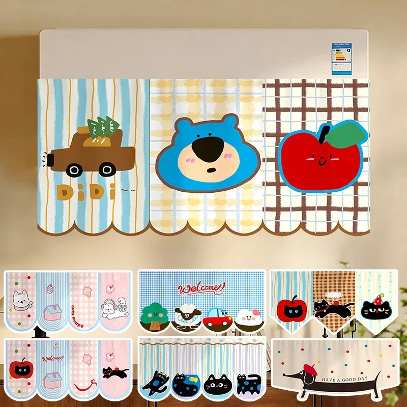 VIKAMA Cartoon Bear Car Tree Valance Curtain Cute Grid Print Pennant Short Curtain for Kids Room Nursery Home Decor