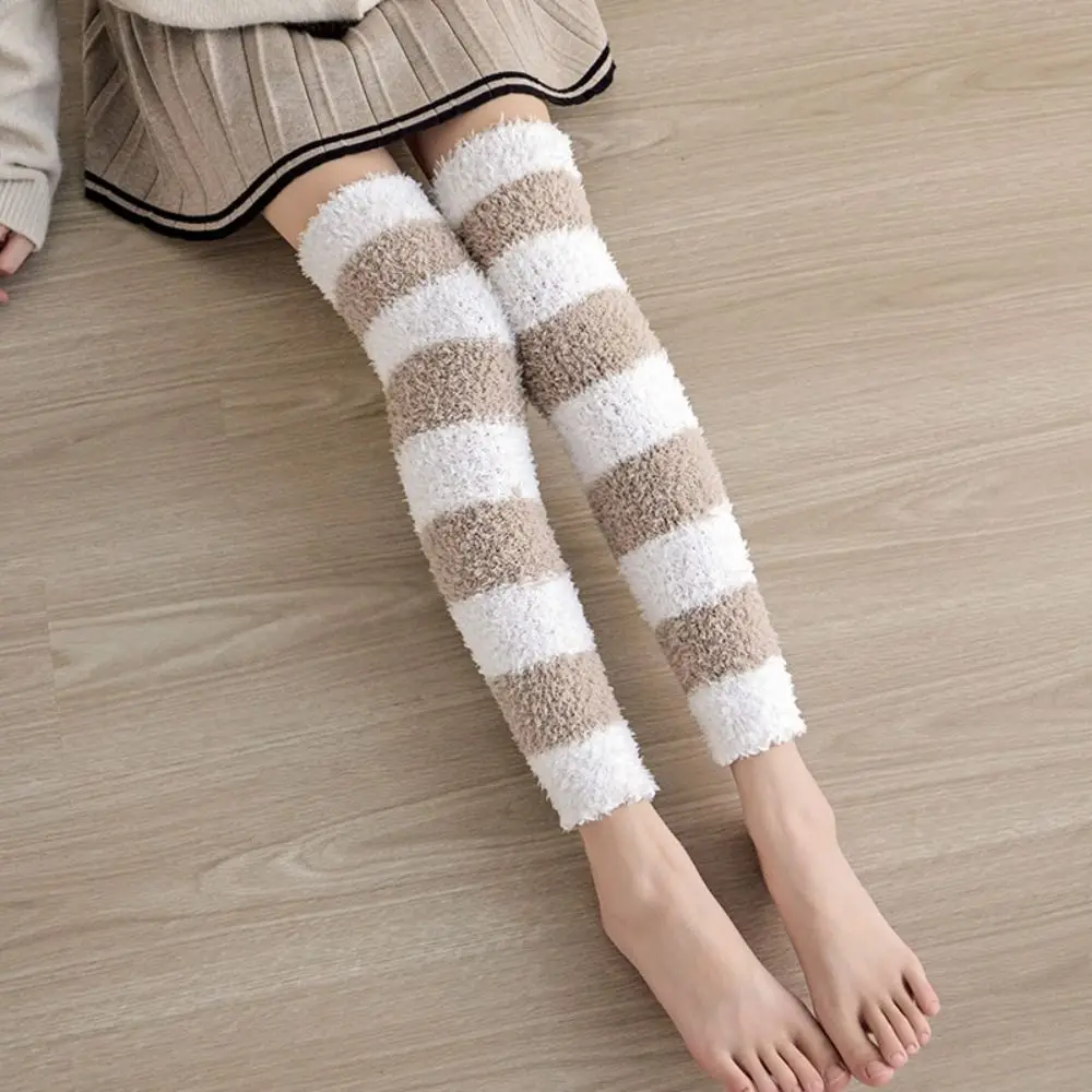 

Creative Thicken Warm Long Tube Sock Cover Stripe Hosiery Floor Stockings Simple Leg Warmer Foot Warmer Girl
