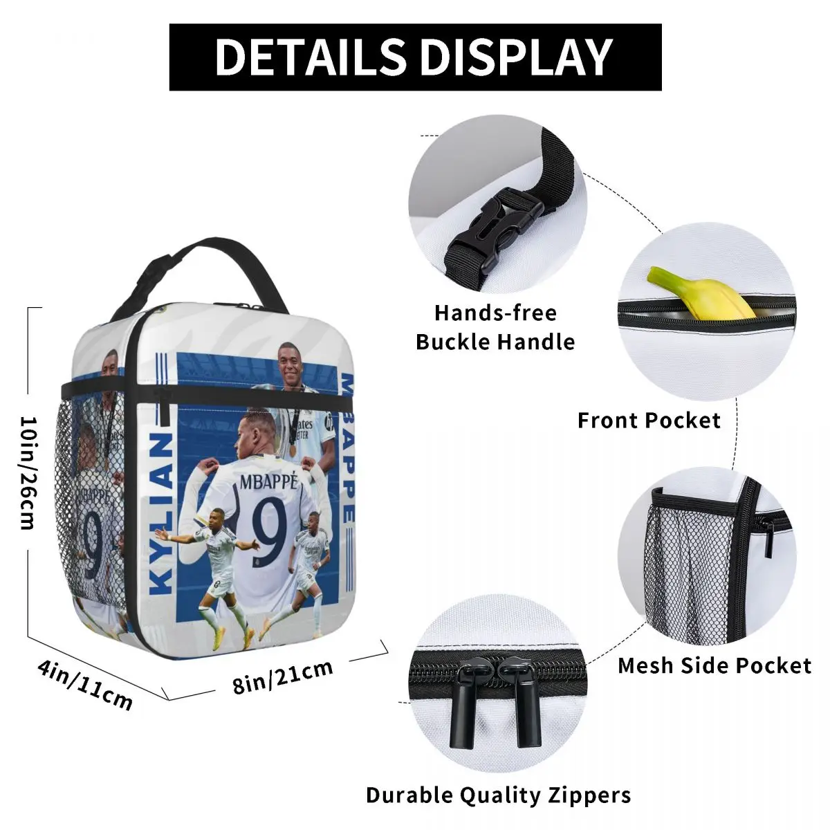 Football KM Mbappe Soccer Insulated Lunch Bag for Women Office Cooler Thermal Food Box Tote Portable Lunch Boxes Container