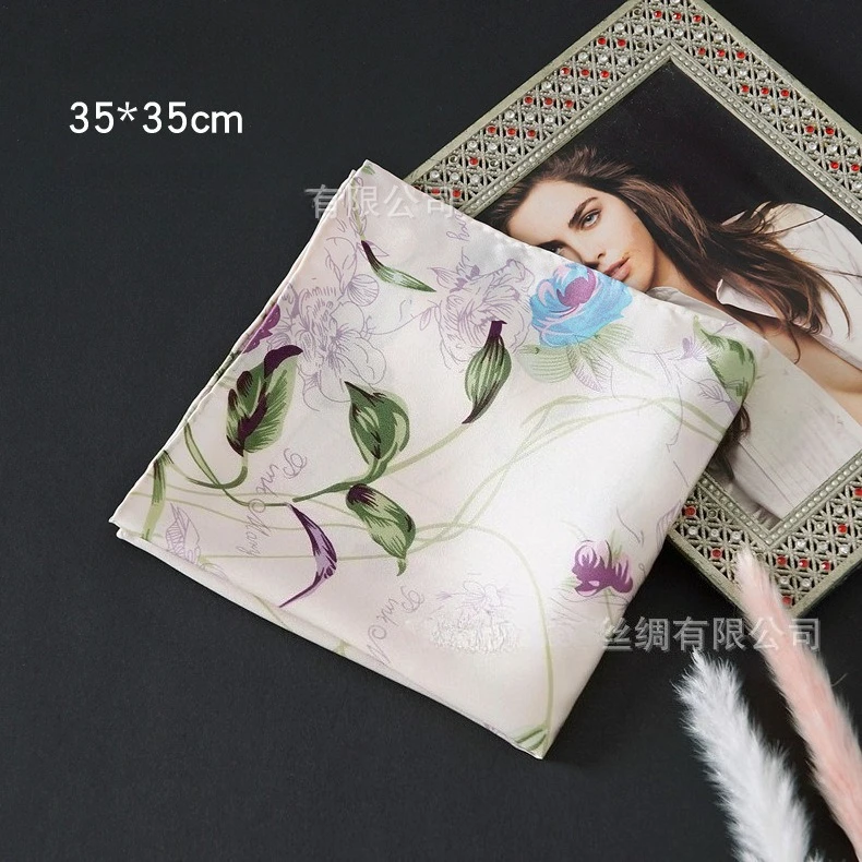 Silk Pocket Handkerchief Featuring Classical Flowers and Solid Color Handkerchiefs Made of 100% Natural Mulberry Silk