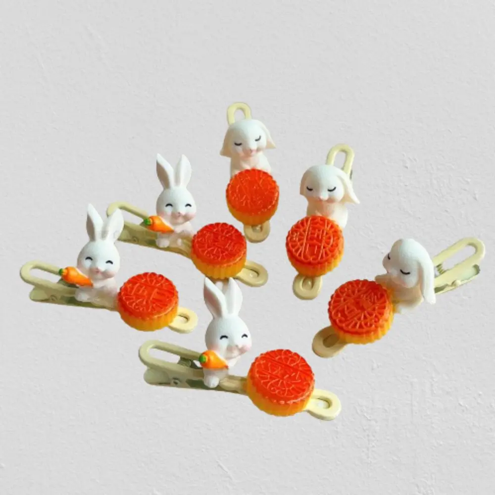 The Jade Hare Mooncake Hair Clip Elegant Cartoon Rabbit Duckbill Hair Clip Cream Color Mooncake Character Random Rabbit Hairpin