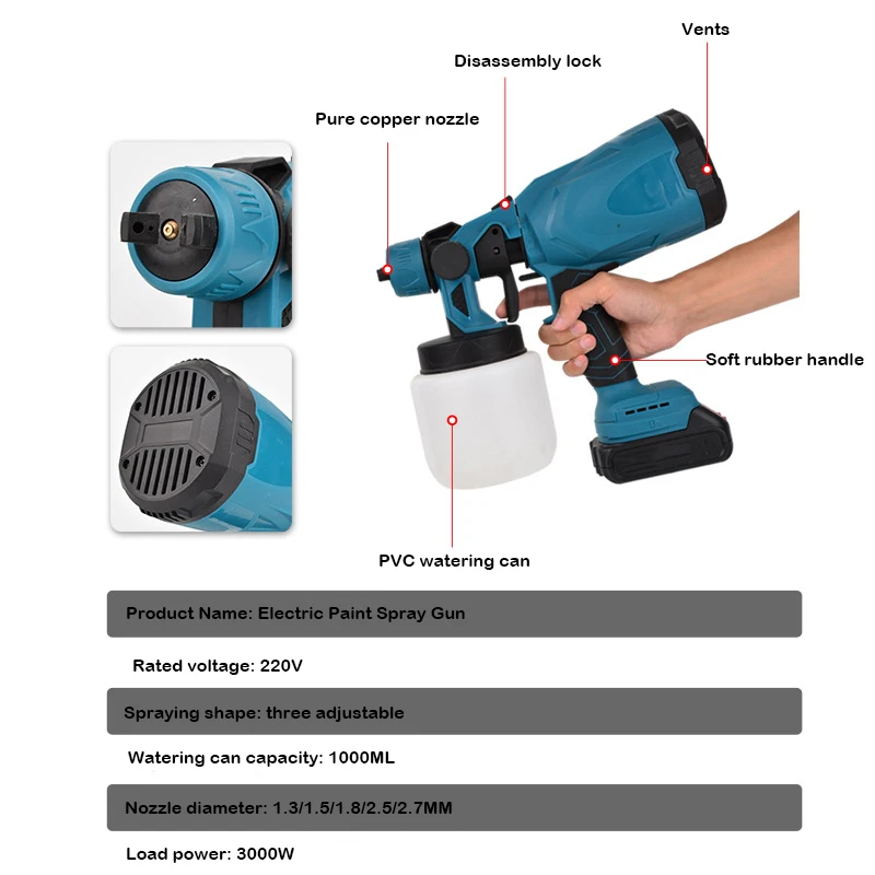 1000 ML Electric Spray Gun Handheld Cordless High Power Electric Paint Sprayer Home DIY Easy Spraying For Makita 18V Battery