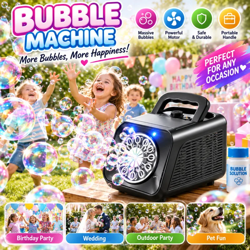 Portable Automatic Electric Bubble Maker, Handheld LED Light Bubble Blower Outdoor Wedding Party Performance, Birthday Gift Kids