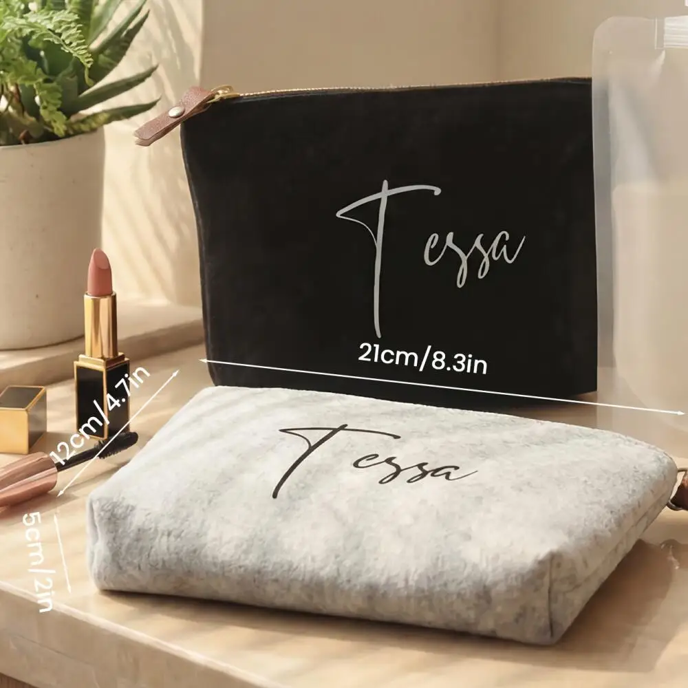 Personalized Custom Name Velvet Cosmetic Bag Zipper Makeup Pouch Travel Toiletry Bag Portable Beauty Storage Case for Ladie Gift