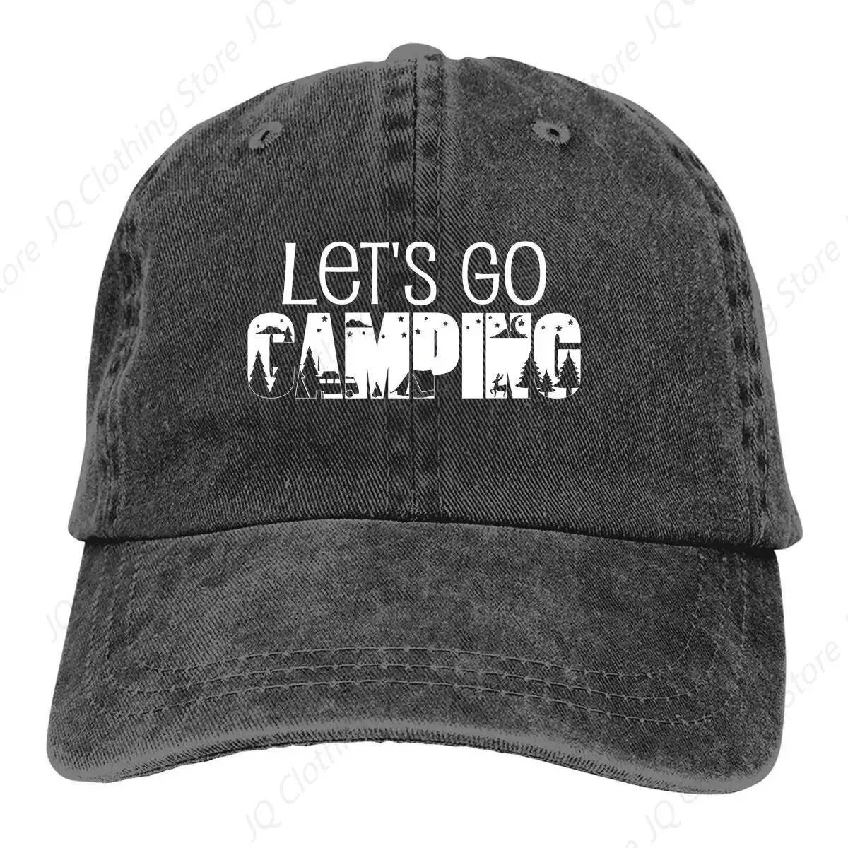 Washed Men's Baseball Cap Let's Go Camping Trucker Snapback Caps Dad Hat Camper Camping Golf Hats