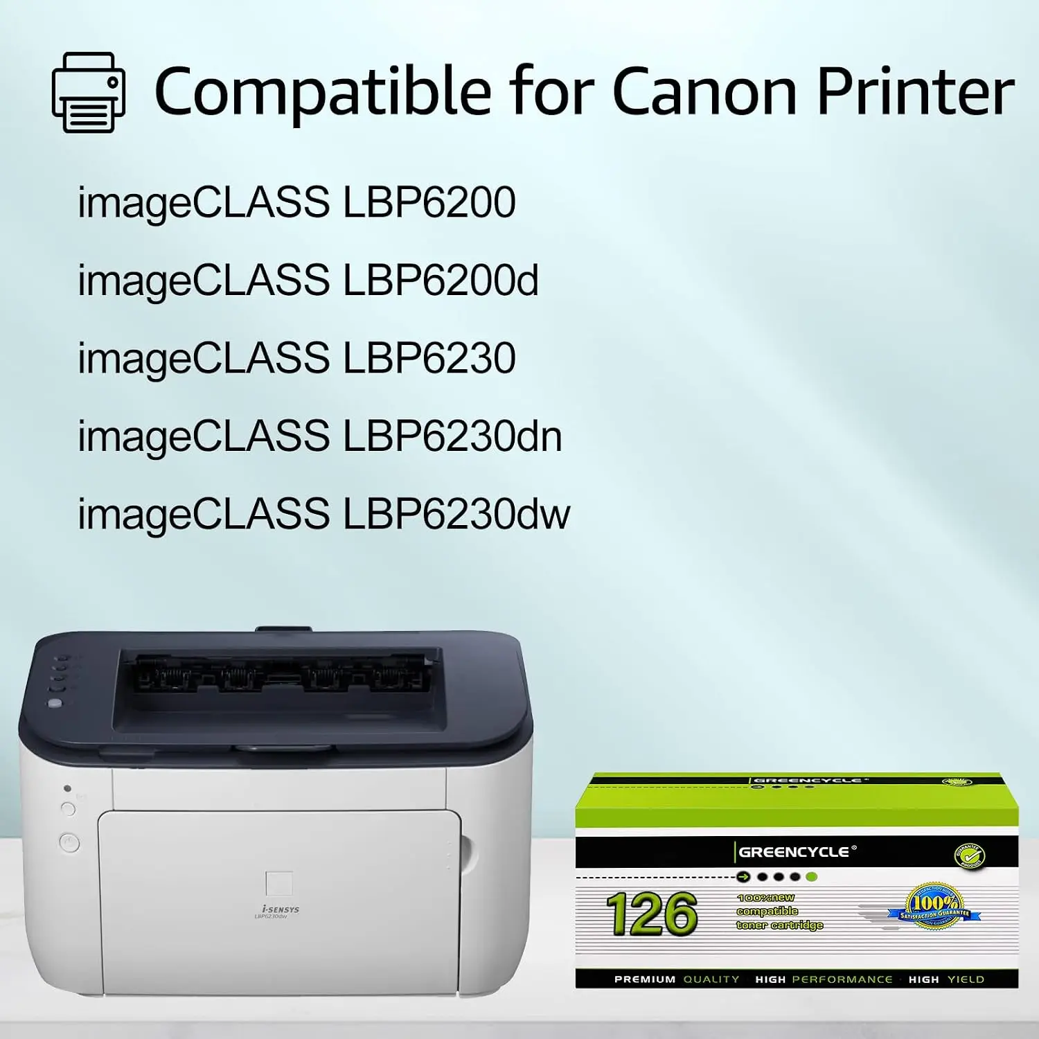 greencycle Compatible Toner Cartridge for Canon 126 CRG126 Black 2-Pack | Compatible with LBP6230DW LBP6200D printers | ~2,100p each per cartridge | Replaces