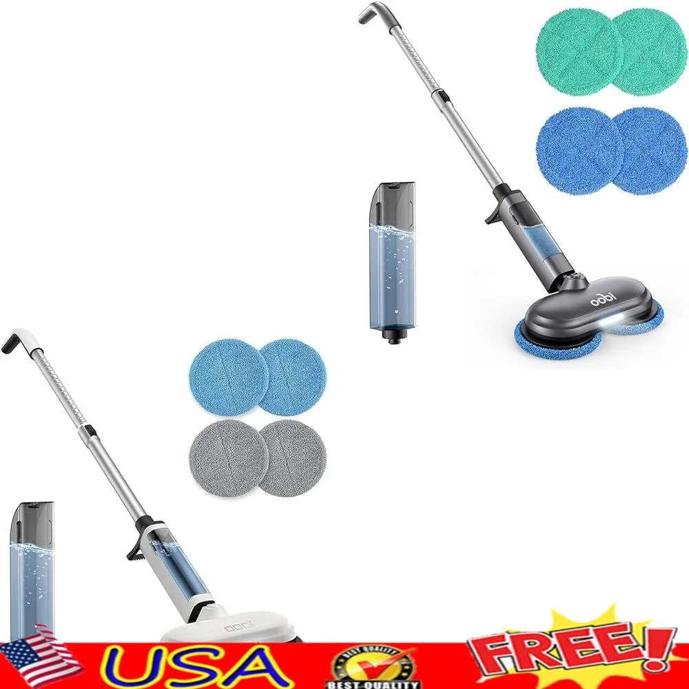 Fregona giratoria eléctrica, limpiador de suelos inalámbrico con luz LED de doble Motor, 280RPM, ajustable 180 ° Limpieza desmontable del tanque de pulverización de agua oscilante