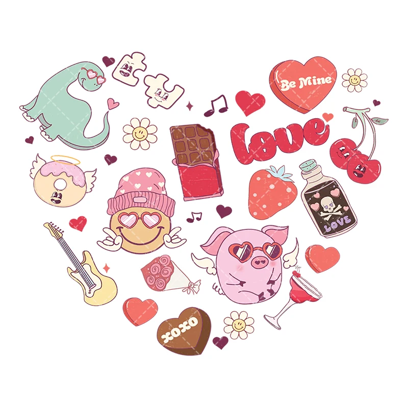 10cm Valentine Day Heat Transfer Stickers Iron On Clothes DTF Pinted Vinyl Thermal Appliques Washable